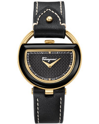 Salvatore Ferragamo Ferragamo Swiss Buckle Diamond Accent Black Leather Strap Watch 37mm Fg5010014