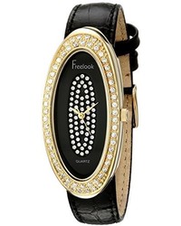 Freelook Ha8219g 1 Black Leather Band Dial Gold Case Swarovski Dial And Bezel Watch