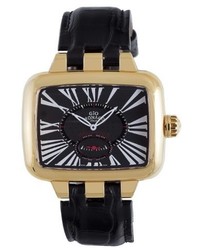 Gio Monaco 215g A Hollywood Rectangular Rose Gold Pvd Black Alligator Leather Watch