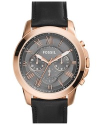 Fossil Grant Round Chronograph Leather Strap Watch 45mm