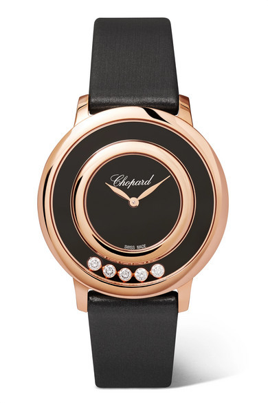 Chopard Happy Diamonds 32mm 18 Karat Gold Satin Diamond And Onyx