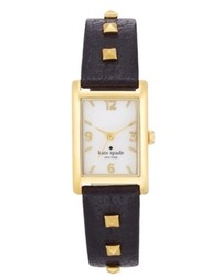 Kate Spade New York Watch Cooper Gold Tone Pyramid Stud And Black Leather Strap 32x21mm 1yru0245