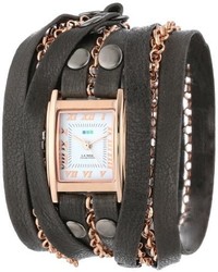 La Mer Collections Lmclifton001 Gold Plated Watch With Black Leather Wrap Band