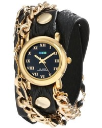 La Mer Collections Lmmulti2016 Black Magic Gold Plated Watch With Black Wrap Band