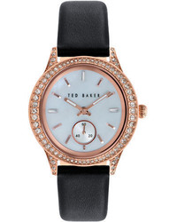 Ted Baker London Ladies Crystallized Rose Gold Tone And Leather Watch