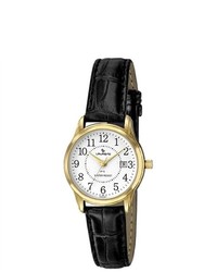 Laurens Basic Laurens Ca03l901y Leather Analog Gold Tone Metal Black Leather Date Watch