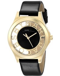 Marc by Marc Jacobs Mbm1340 Skeleton Gold Tone Stainless Steel Watch With Black Leather Band