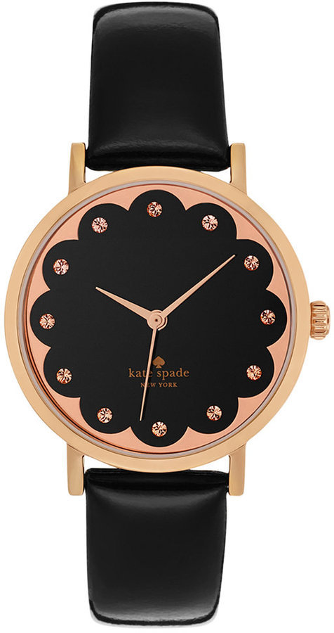 Kate Spade New York Metro Black Patent Saffiano Leather Strap Watch 34mm  1yru0583, $195 | Macy's | Lookastic