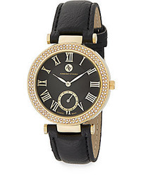 Adrienne Vittadini Pave Bezel Goldtone Faux Leather Watch
