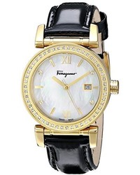 Salvatore Ferragamo Fp1790014 Salvatore Gold Tone Stainless Steel Bracelet With Patent Leather Band