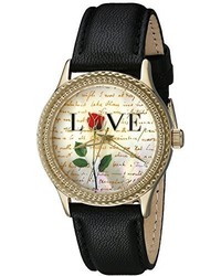 The Ps Collection By Arjang And Co Ps 1004g Bk Love Letters Gold Mother Of Pearl Dial Black Leather Strap Watch