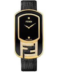 Fendi Timepieces Swiss Chameleon Diamond Black Leather Strap Watch 49x29mm F311431011c1