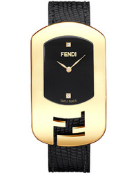Fendi Timepieces Watch Swiss Chameleon Diamond Accent Black Leather Strap 49x29mm F300431011d1