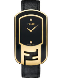 Fendi Timepieces Watch Swiss Chameleon Diamond Accent Black Leather Strap 49x29mm F311431011d1