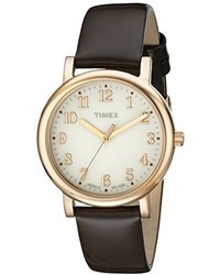 Timex T2p465ab Originals Rose Gold Tone Watch With Brown Leather Band