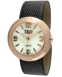 Tko Orlogi Tk616 Rbk Rose Gold Black Leather Slap Watch