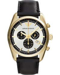 Emporio Armani Unisex Chronograph Black Leather Strap Watch 43mm Ar6006