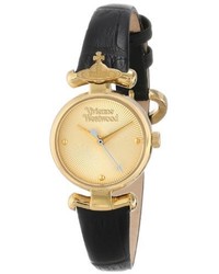 Vivienne Westwood Vv090gdbk Maida Gold Tone And Black Leather Watch
