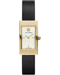 Tory Burch Watches Buddy Signature Leather Strap Golden Watch Black