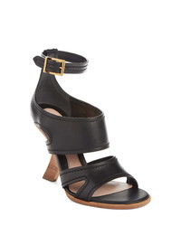 Black and Gold Leather Wedge Sandals