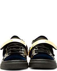 Giuseppe Zanotti Navy Velvet Low Top Sneakers