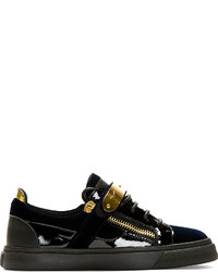 Giuseppe Zanotti Navy Velvet Low Top Sneakers