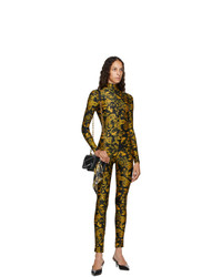 Versace Jeans Couture Black And Gold Paisley Print Jumpsuit