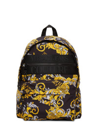 VERSACE JEANS COUTURE Black And Gold Barocco Logo Backpack