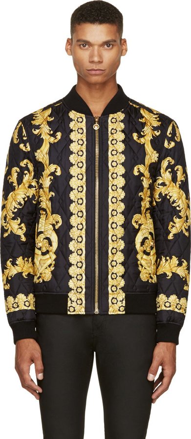 Versace Black Silk Baroque Bomber Jacket, $2,645 | SSENSE | Lookastic