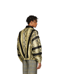 Gucci Yellow And Black Faux Python Bomber Jacket