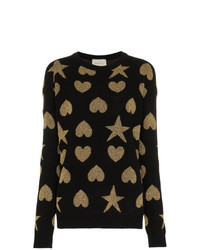 Black and Gold Print Crew-neck Sweater