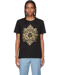 VERSACE JEANS COUTURE Black Gold V Emblem T Shirt