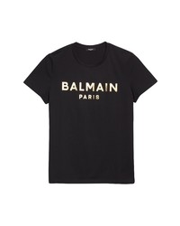 Balmain Foil Logo Graphic Tee In Black Gold At Nordstrom