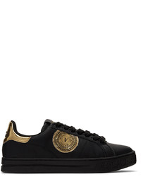 VERSACE JEANS COUTURE Black Gold 88 V Emblem Court Sneakers