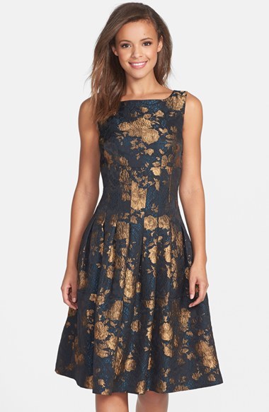 jacquard fit and flare dress