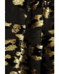 Saint Laurent Ruffled Metallic Flocked Silk Blend Dress