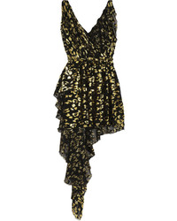 Saint Laurent Ruffled Metallic Flocked Silk Blend Dress
