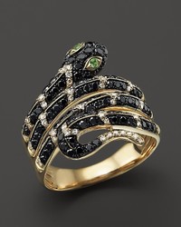Bloomingdale's Black And White Diamond Snake Ring With Tsavorite In 14k Yellow Gold