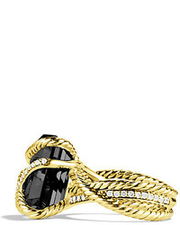 David Yurman Cable Wrap Ring With Black Onyx And Diamonds In Gold