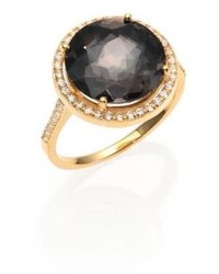 Suzanne Kalan Kalan By Black Night Quartz White Sapphire 14k Yellow Gold Ring