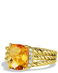 David Yurman Petite Wheaton Ring With Citrine And Diamonds In Gold