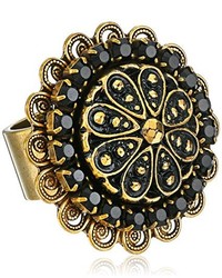 Liz Palacios Piedras Swarovski Crystal And Marcasite Gold Plated Button Ring Size 7