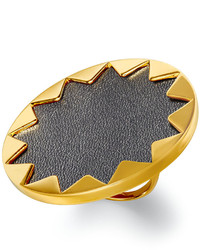 House Of Harlow Ring Gold Tone Black Leather Round Sunburst Ring