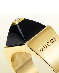 Gucci Ring In 18k Yellow Gold Diamonds And Black Chalcedony