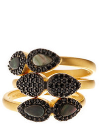 Freida Rothman Two Tone Slated Noir Cz Mother Of Pearl Droplet Rings Set