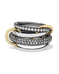 Spinelli Kilcollin Vega Set Of Four Sterling And Rhodium Plated Silver And 18 Karat Gold Diamond Rings