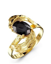 VistaBella 14k Yellow Gold Large Oval Black Cz Fashion Ring