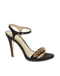 Black and Gold Satin Heeled Sandals