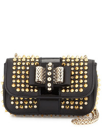 Black and Gold Studded Leather Crossbody Bag: Diane von Furstenberg Highline Micro Mini Studded ...