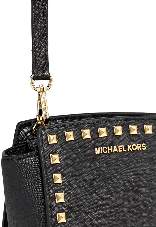 NWT MICHAEL Michael Kors Selma Studded Saffiano Medium Messenger Bag CHILI  $248